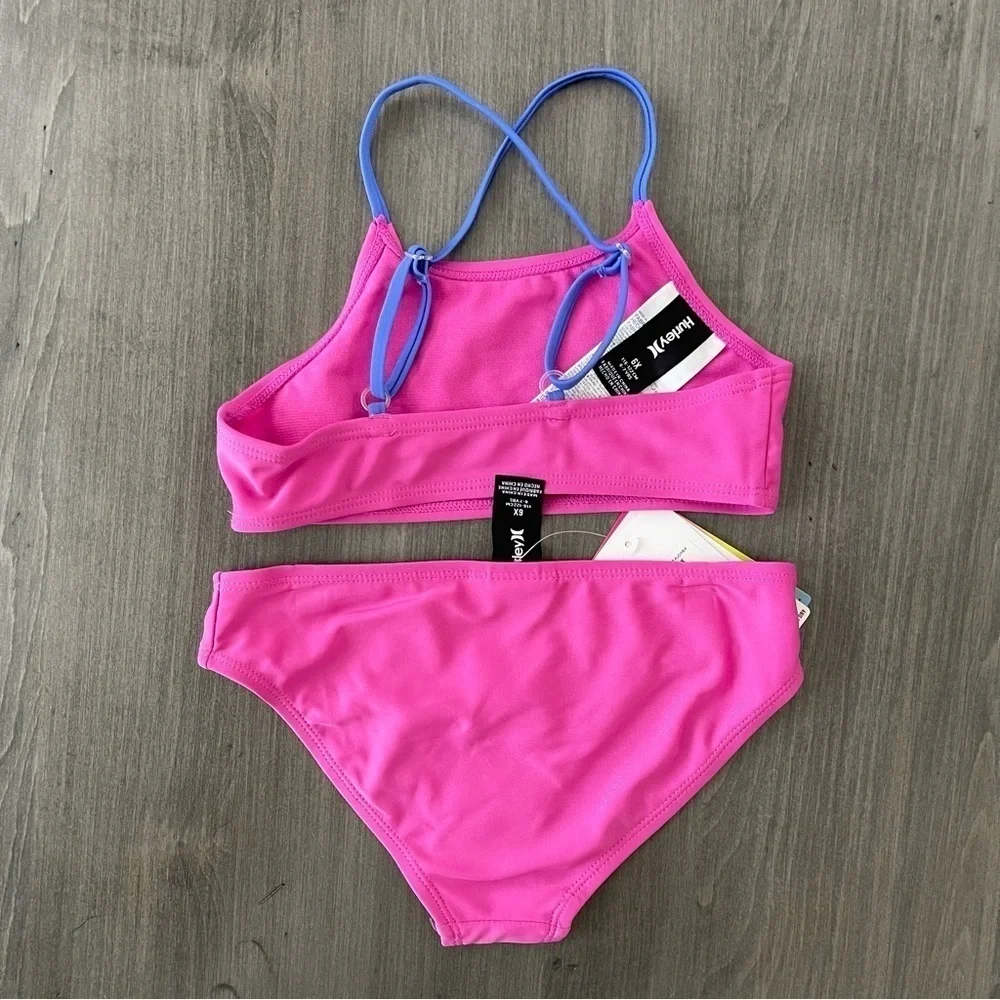 Hurley girls 2 piece swimsuit hot pink bikini size 6x NWT